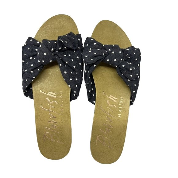 NEW BlowFish Malibu Comfortable Navy Blue Polka Dot Bow Knot Slide Sandals Sz.9 - Picture 4 of 5